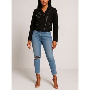 Forever 21 Black Faux Suede Moto Jacket Women's Small‎ Asymmetrical Zip